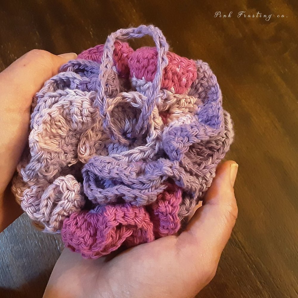 Handmade crocheted bath pouf shades of purple